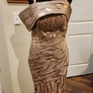 Naot One Shoulder Glittering Gold Dress